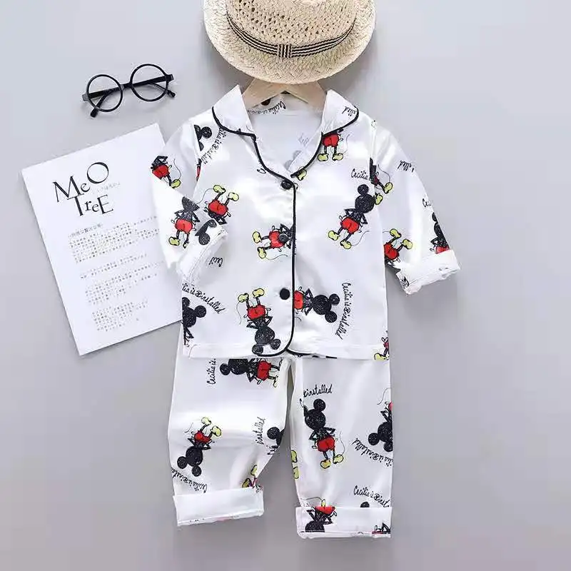 Детские пижамы От 2 до 6 лет, атласные шелковые пижамы с длинным рукавом для девочек и мальчиков + комплекты штанов для детей, атласные пижамные комплекты высокого качества