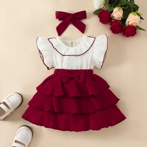 Children's Summer Sweet Satin Ruffled Princess Dress + Headscarf 2-Piece Set for Baby Girls