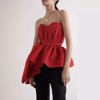 Summer New Paris Fashion Satin Top Sexy Sleeveless Bra with Asymmetric Dropped Design Discharge Printing