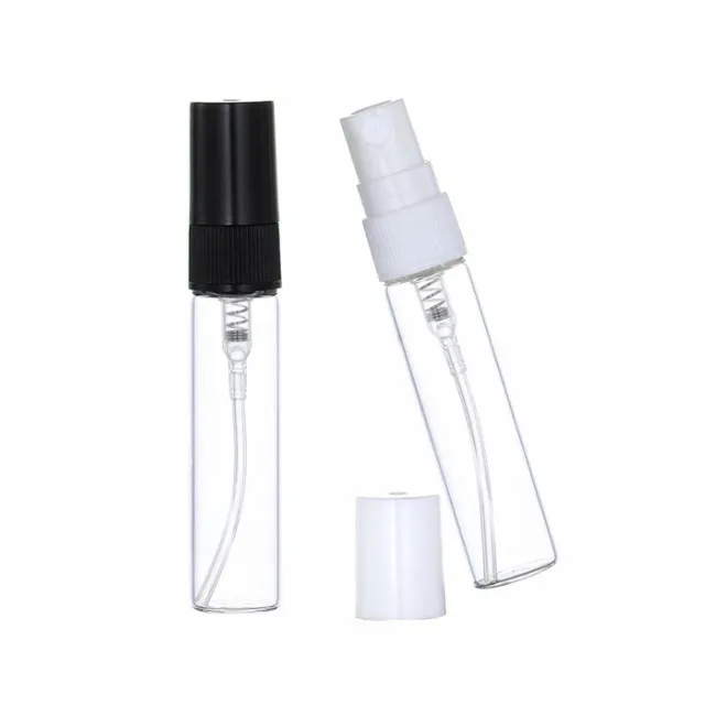 Stock Empty 5ml Perfume Sample Spray Vials Tester Perfume Glass Bottle with Black White Spray