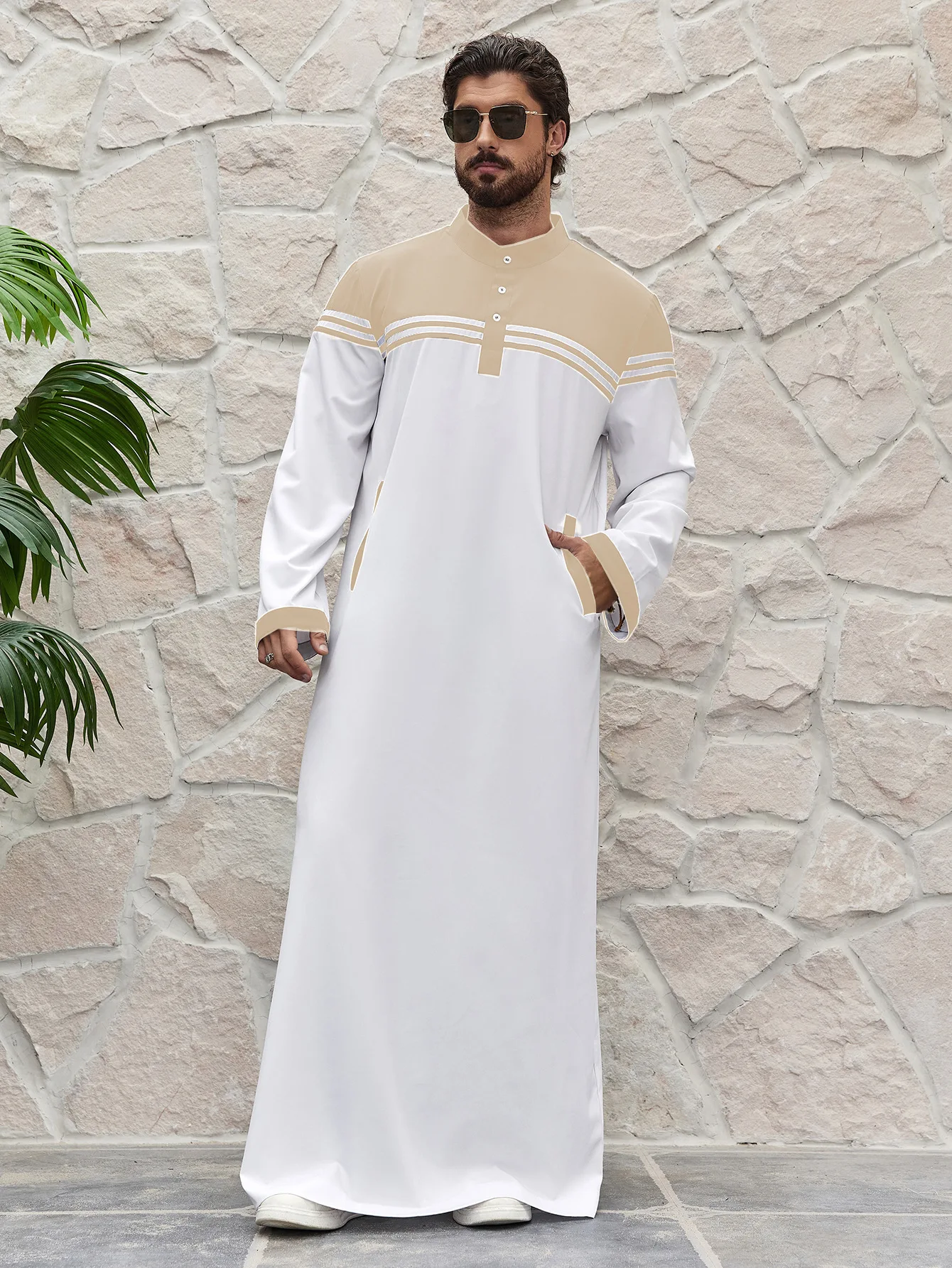 men elegant abaya dress Men's Elegant Polyester Poplin Thobe/Jubba with Silver Detailing-Grey 2XL[+$2.99] / 56[+$4.99]