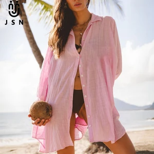 JSN 2026 Customized New Solid Sexy One Piece Hollowed-out Beachwear Women's Long Sleeves Swimsuit Cover-up