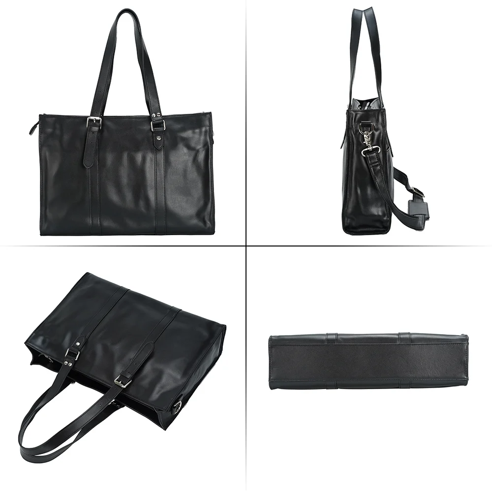 2025 New Fashion Custom Genuine Leather 15.6 Inches Laptop Briefcase Handbag Bag Black Napa Leather Briefcase for Man