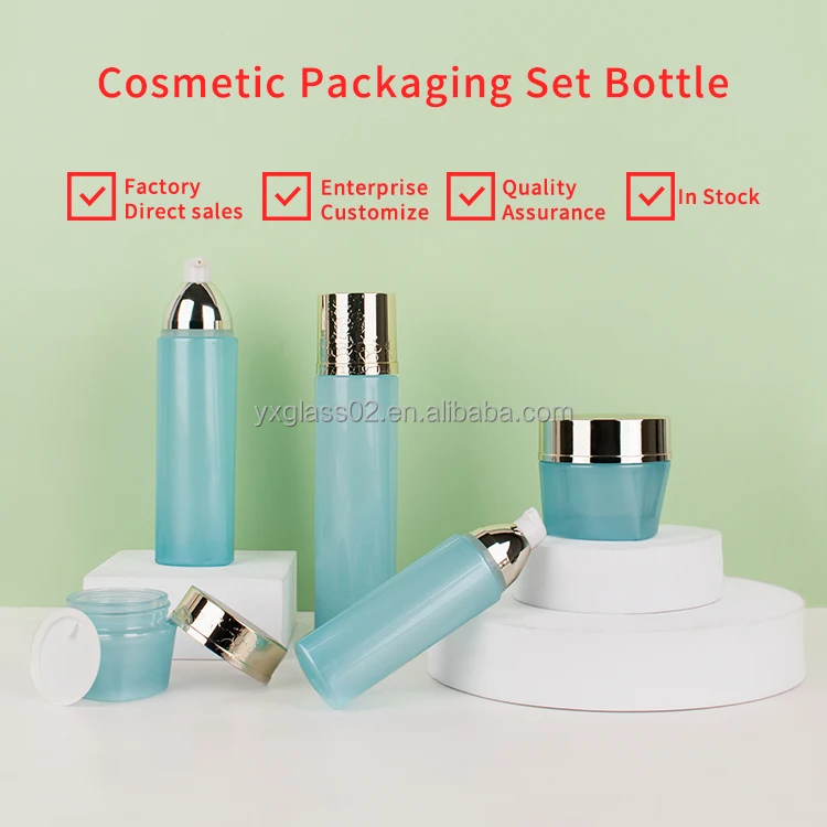 Luxury triangle cosmetic glass bottle set container toner lotion serum cream cosmetic packaging glass customization bottle factory