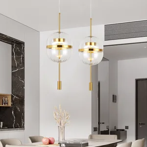 Art Design Modern Globe Hanging Lamp Kitchen Island Dining Room Bedroom Brass Glass Ball Nordic Pendant Light