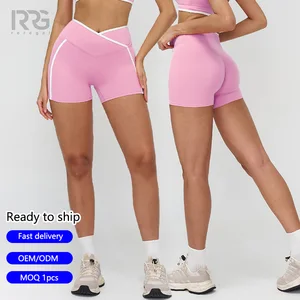 Roregal Scrunch Butt Lift Tight Yoga Leggings Short Outdoor Cross-Front Waistband Fitness Sports Shorts
