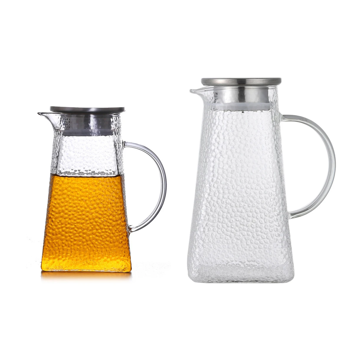 Large Heat Resistant Water Carafe Stainless Steel Lid Glass Beverage Pitcher 