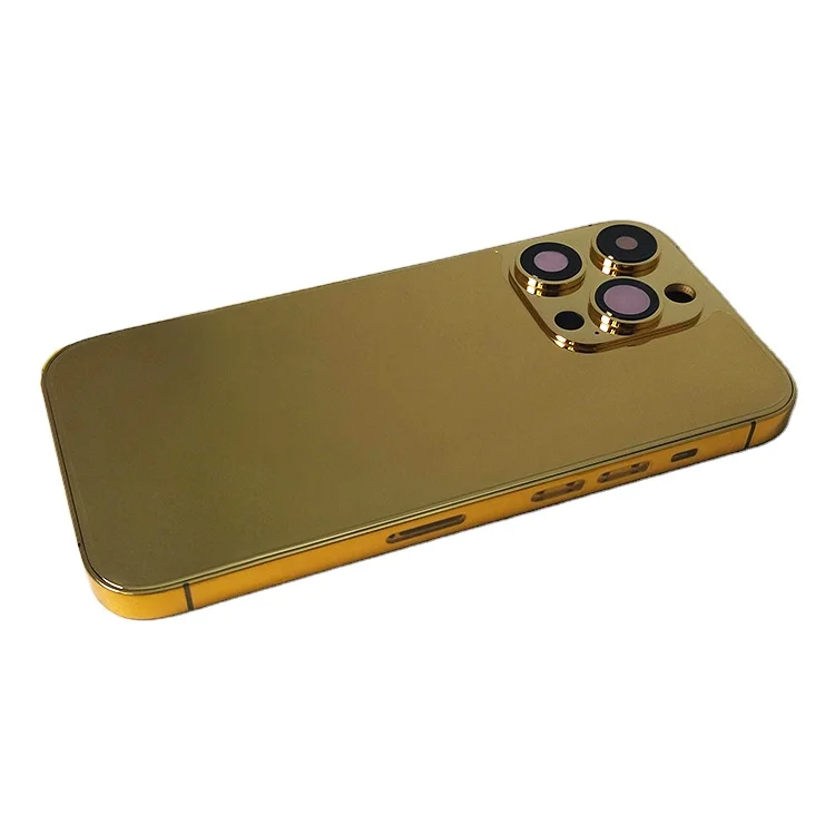 New Design Accept Logo Customized 24k Real Gold Plated Luxury Mobile Phone Housing for iPhone 14 15