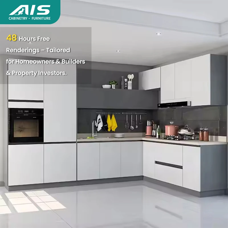AIS 72 Hour Free Design Contemporary Wood Kitchen Cupboard Plywood Kitchen Cabinet Island Storage Cabinet for Apartment Kitchen