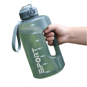 Custom 64oz sports water bottle with straw and lid, motivational time scale and large capacity water bottle with handle