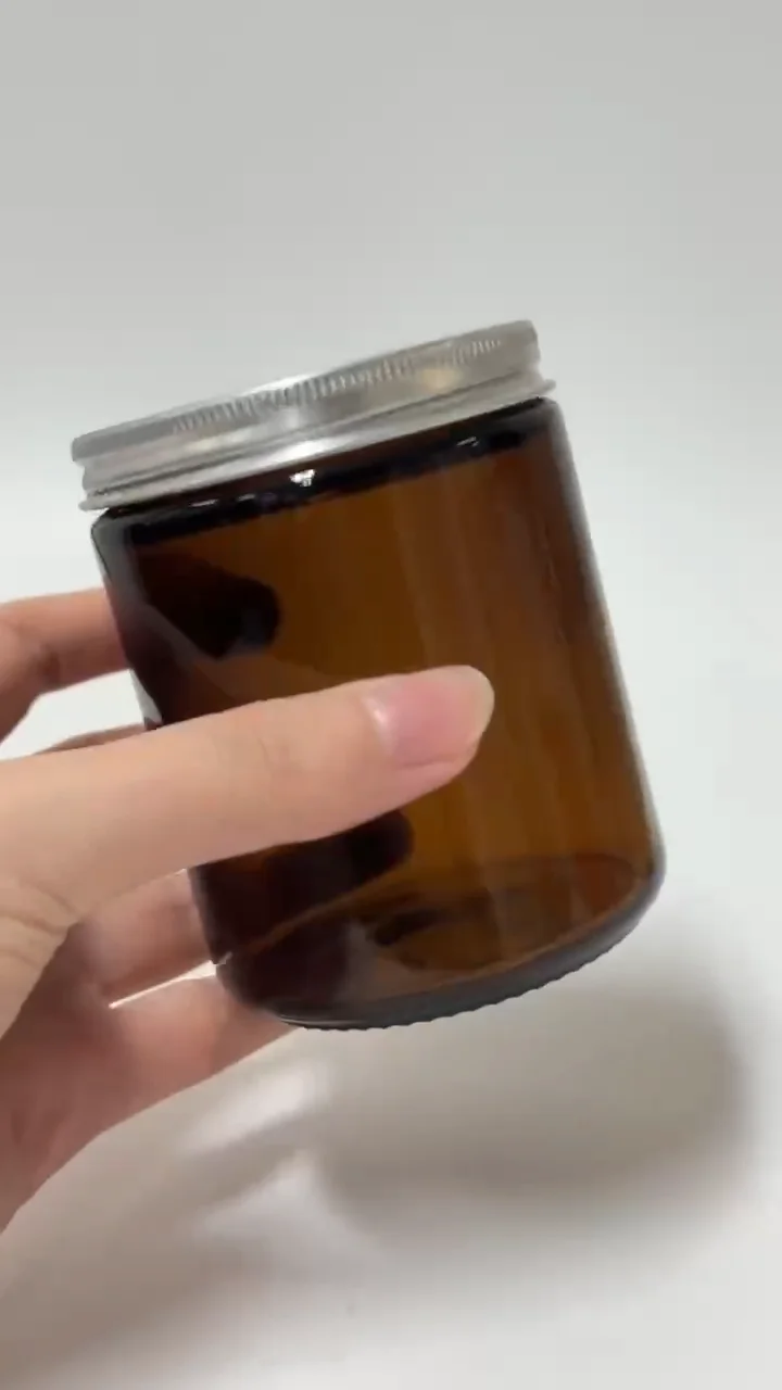 8 Oz Thick Amber Round Glass Jars With Black Metal Lids Empty Candle ...