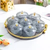 7-piece fruit platter in smoky gray with gold rim