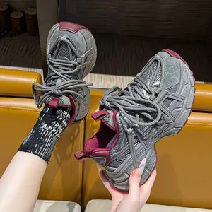 Women's T Fashion Thick Soled Mesh Upper Running Shoes Autumn Comfortable Thick Soled Height Increasing Women's Shoes