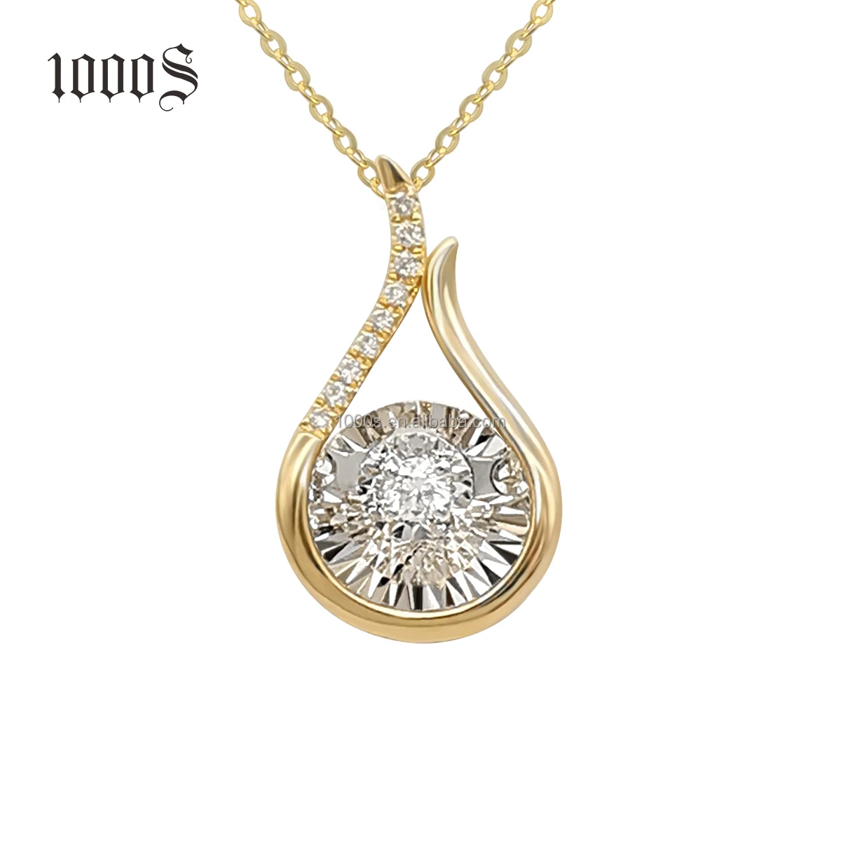 18K Solid Gold Necklace with Dancing Diamond - 1000S