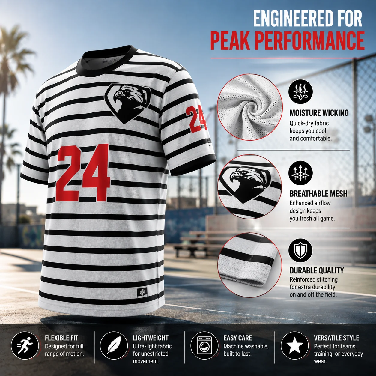 Custom Sublimated Soccer Jersey Quick Dry Breathable Striped Polyester Football Training Shirt with Logo Name Wholesale