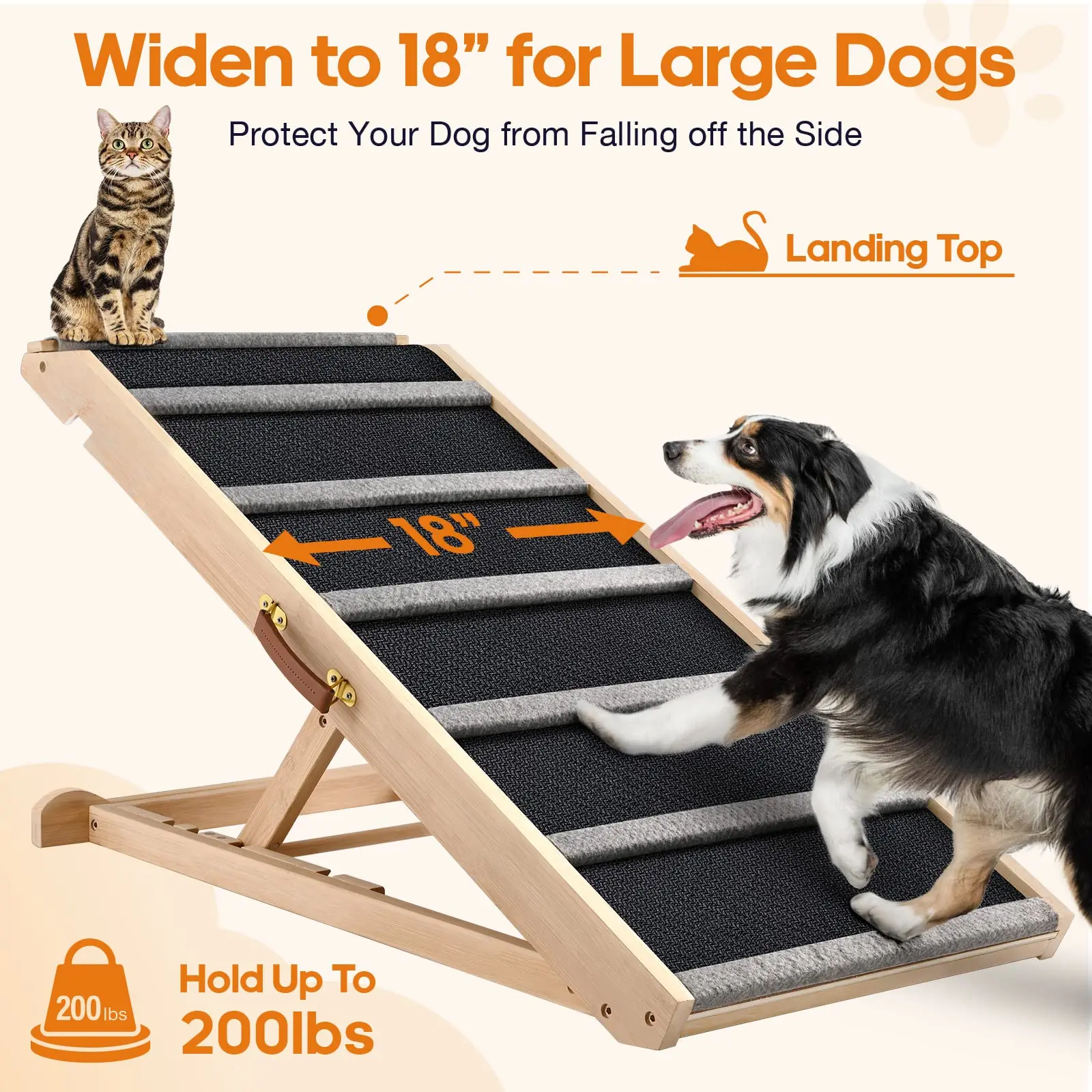 Zmaker Adjustable Dog Ramp For Bed Foldable Pet Stairs With Non-slip ...