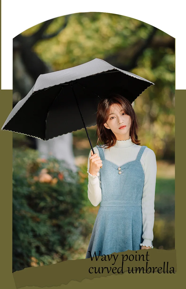 Parasol Polka dots uv umbrella Japanese mini fold sun rain umbrella with golden hook handle