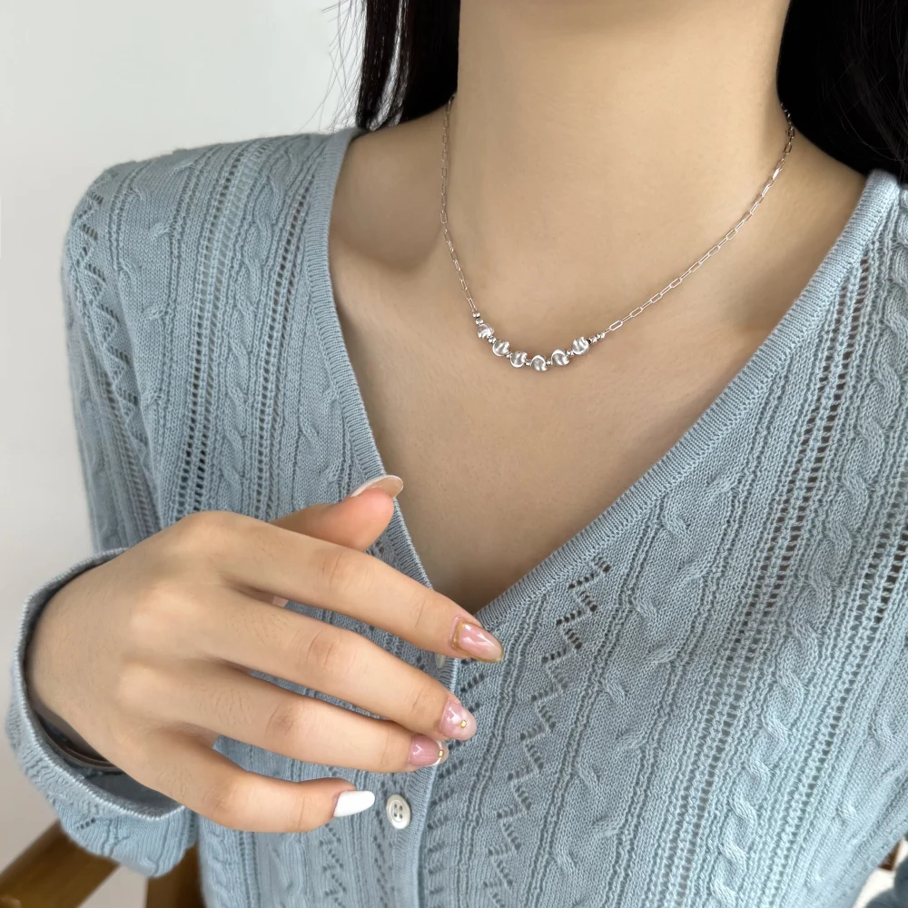 KAKODIY Dainty Design 925 Sterling Silver Rhodium 18K Gold Plated Chain Five Circles Polished Finish Beads Pendant Necklace for Women detail 7