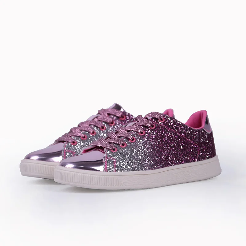 Sn-003 Latest Fashion Glitter Sequined Pu Leather Sneaker Lace Up ...