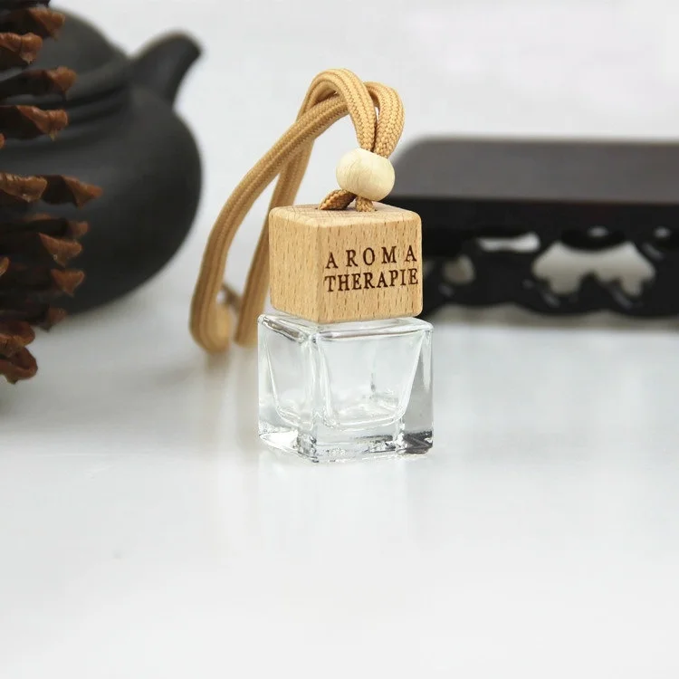 5ml 8ml Empty Square Shaped Diffuser Bottle Wooden Car Perfume Bottles Hanging Car Air Freshener for Car Diffuser Use