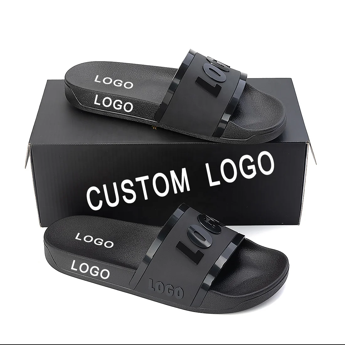 Custom Summer Slides Sandals - Sublimation Printed Logo display picture 1