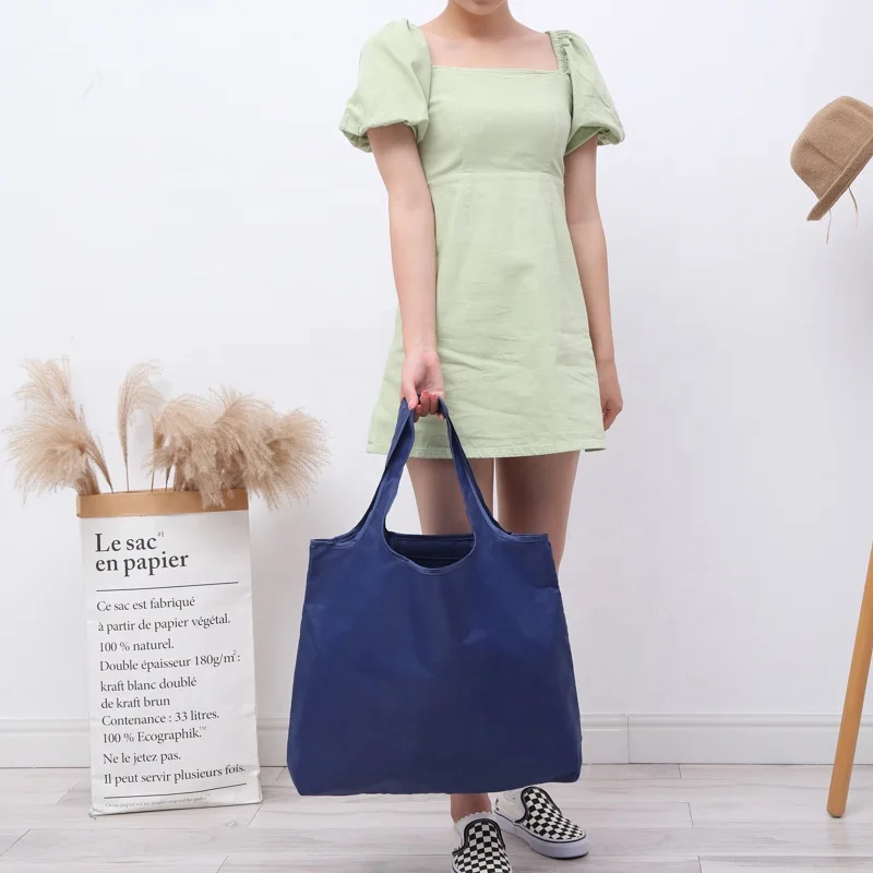 2024 Custom Logo Recycled Polyester Folding Tote Bags 210 Rip Stop Nylon Gift Tote Bag Foldable Polyester Grocery Shopping Bags