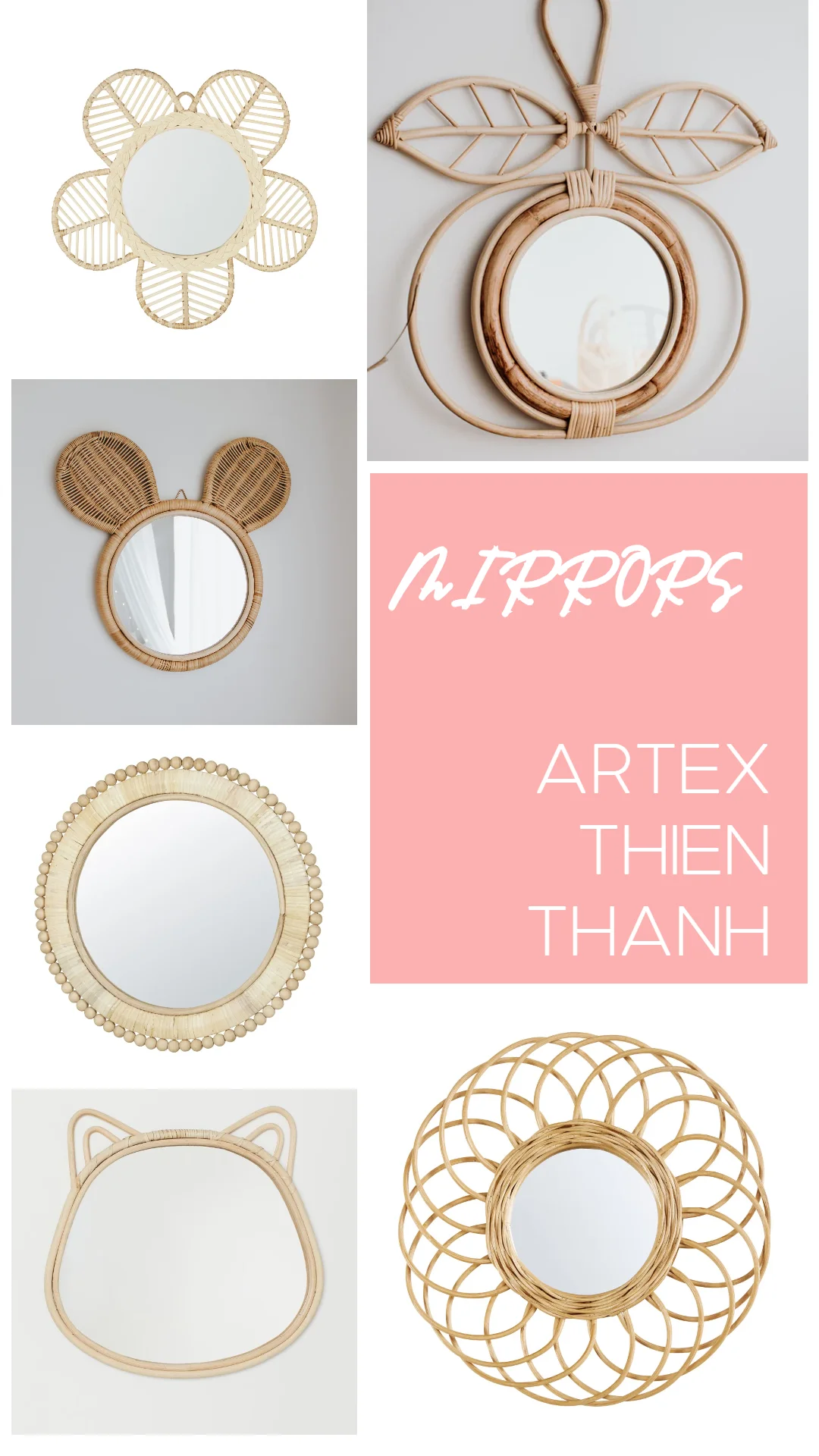 New Item Bunny Shaped Rattan Wall Mirror Wicker Rattan Wall Mounted