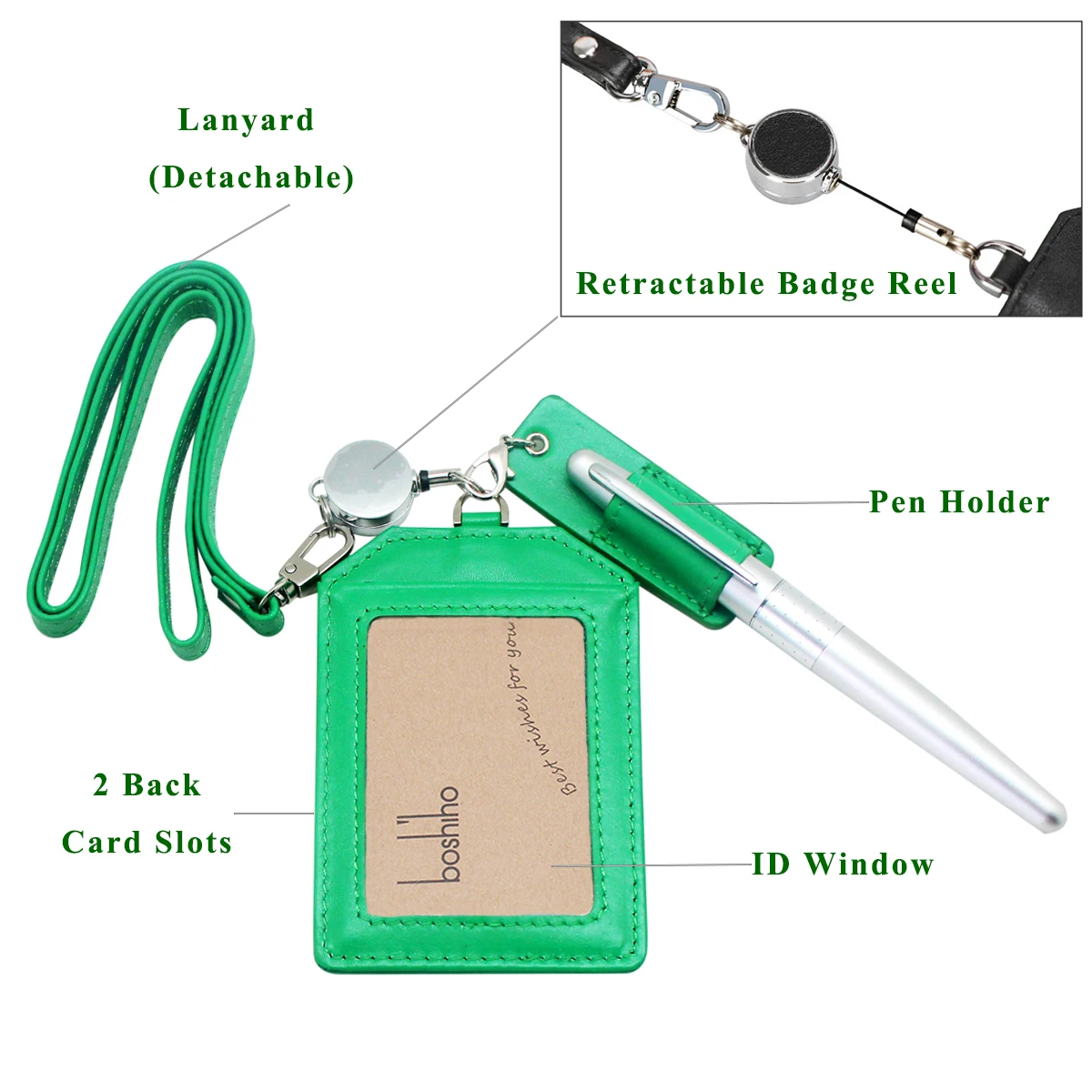 Soft Pu Leather Badge Holder With Pen Holder Working Name Badge Id Card