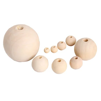 4-40mm natural color round wooden beads for DIY decoration gift making