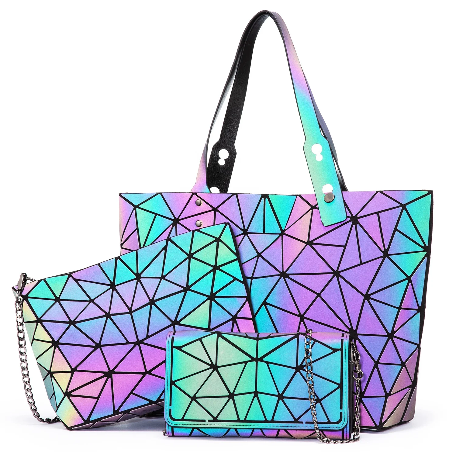 Sac à main géométrique en cuir artificiel argenté pour femme - Pliable