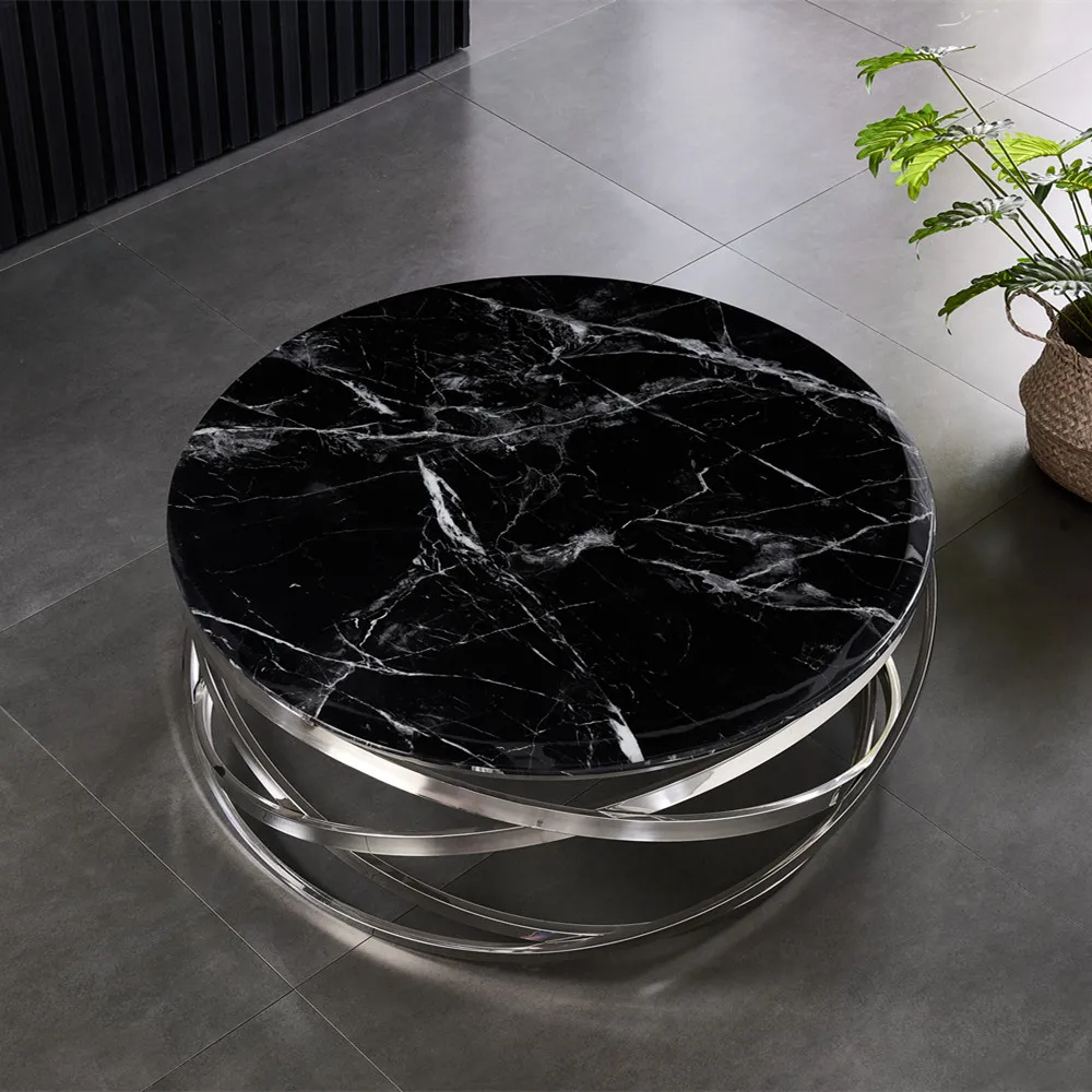 Luxury Coffee Tables Round Living Room Tables Black Marble Glass Modern ...