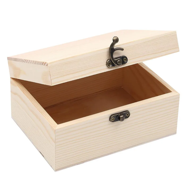 Products (1-pack Unfinished Unpainted Wooden Box With Hinged Lid For ...