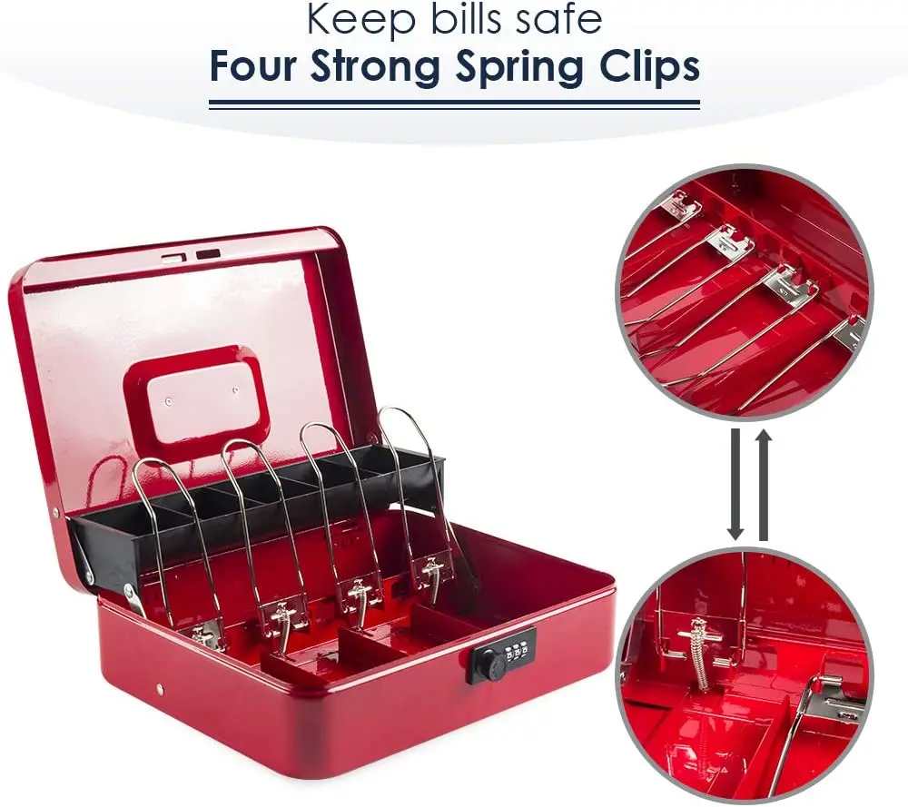 Upgraded Steel Combination Lock Euro Cash Money Boxes With 4 Spring