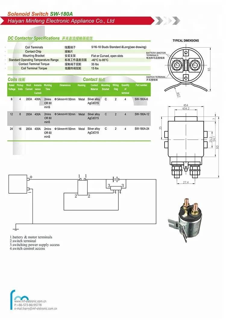 Solenoid Switch for Contactor of Liftgate Motor Agricultural Hydraulic DC Pump Motor