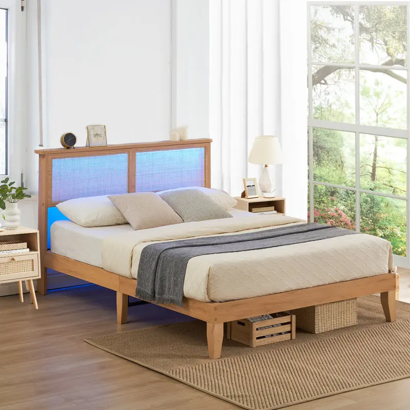 Kainice Japanese Joinery Style Base Set Use for Bedroom Hotel Double Single Bed Simple king Soft Bamboo Boho Bed Frame