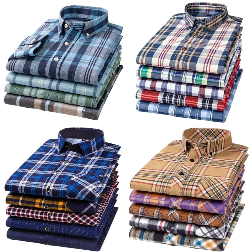 Men's Loose Fit Heavyweight Flannel Long Sleeve Plaid Shirt - Buy Men's 