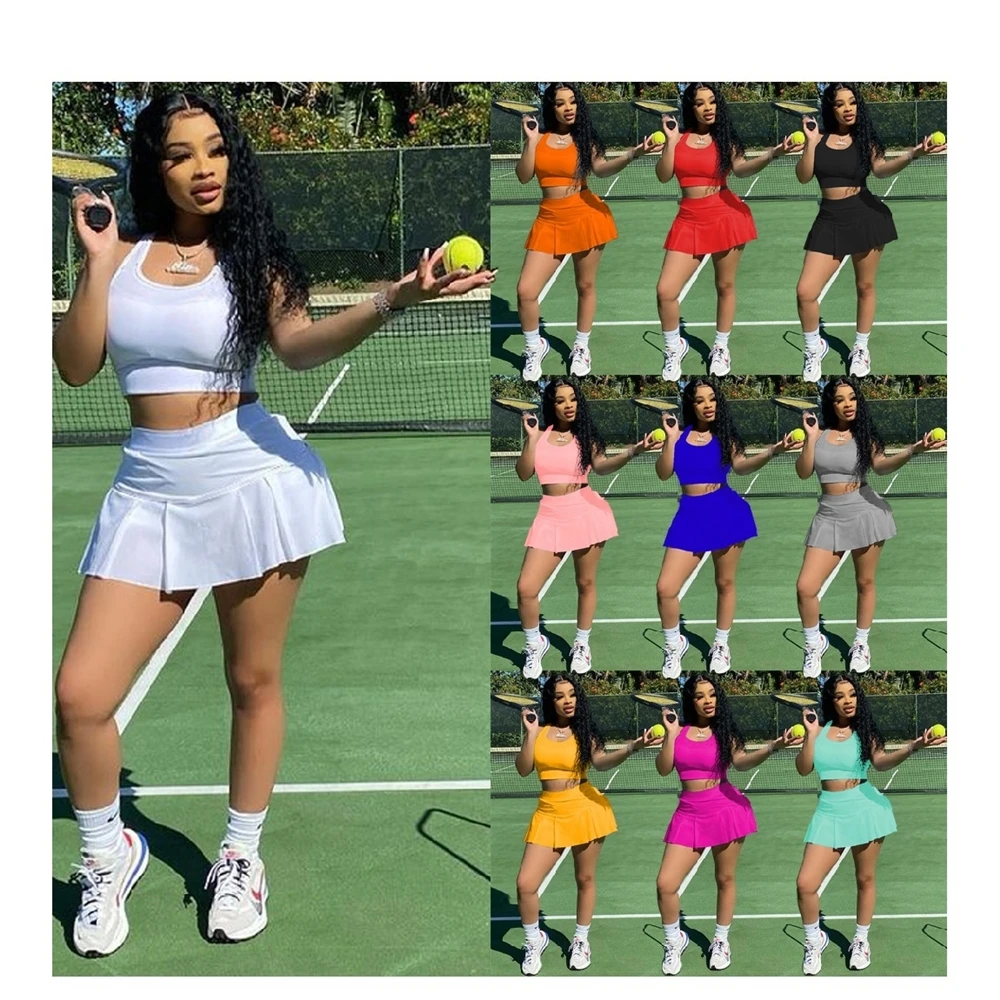 Conjunto De Falda De Tenis De Dos Piezas Para Mujer,Chaleco De Color  Sólido,Minifalda De Tenis,Ropa Deportiva,Conjuntos Cortos De 2  Piezas,Verano 2021 - Buy Las Mujeres 2 Piezas Falda Conjunto De Ropa,El 2021