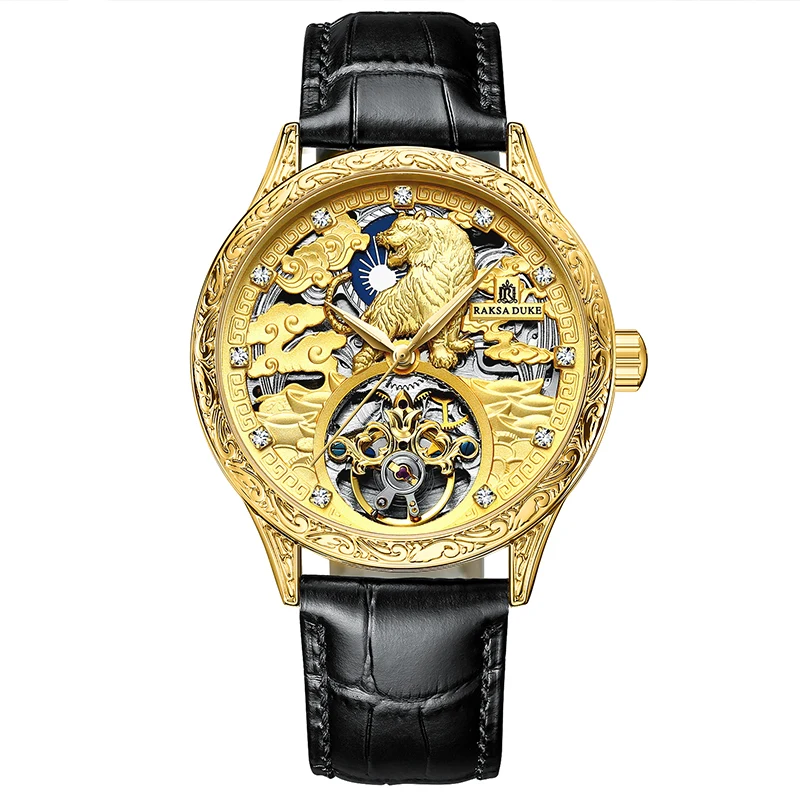 New Design 2022 Automatic Full Gold Wristwatch tiger Design Tourbillon Watches for Men