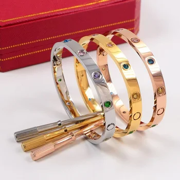Adjustable 18K Gold Plated Colorful Zircon Screwdriver Bangle Women's Stainless Steel Nail Bracelet Fashion Jewelry
