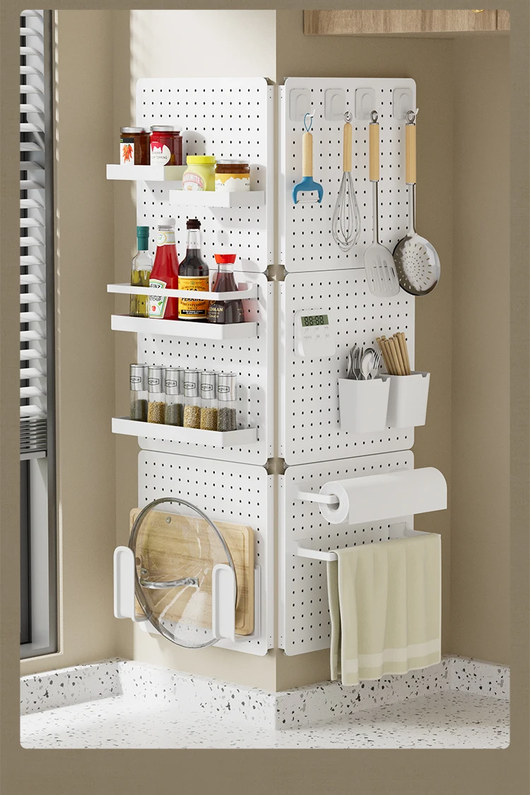 Space-Saving Carbon Steel Wall Pegboard Organizer with Customizable Accessories for Home Tableware Display Rack