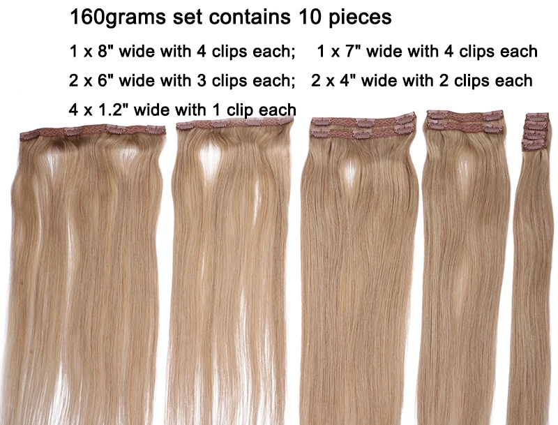 22 Inch Real Human Hair Clip-In Extensions, 7 Piece Set, 160g Full Shine Clip in Extensions 100% Remy Human Hair 7 Pieces  main image 2