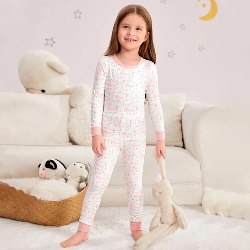 Girls Cotton Children Pyjamas Set Loungewear Custom Bamboo Pajama Kids ...