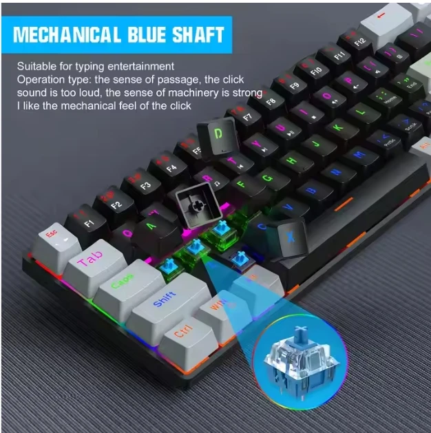 Compact 60% Ultra RGB Backlit Wired Mechanical Gaming Keyboard New Cherry Brand Axis USB Interface Swappable 2.4Ghz