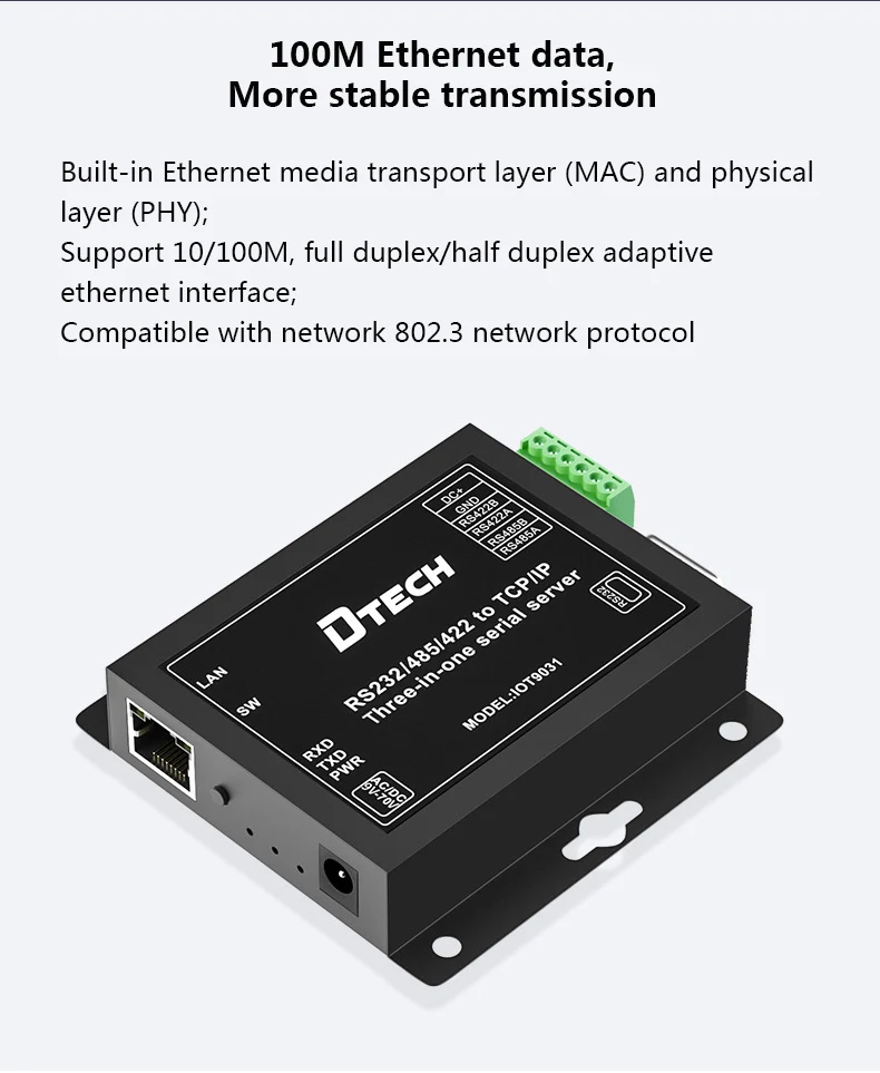 Dtech Oem Industrial Data Transmission Rs232/422/485 To Tcp Ip Ethernet ...