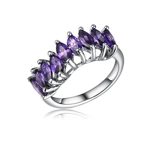 Keiyue S925 Silver Classic Purple Marquise CZ Luxury Flower Wedding Party Rings for Women Wholesale Supplier