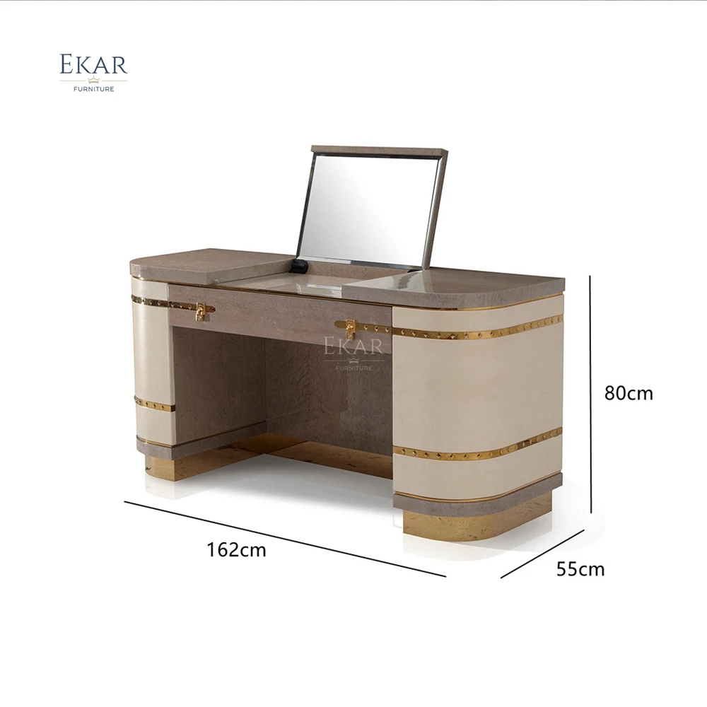 product modern luxury gold vanity table with standing mirror solid wood glamorous makeup dressing table for bedroom or hotel use-64