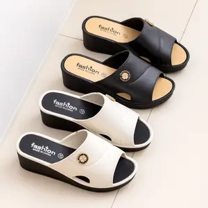 Women's Pvc Non-slip Thick Sole Wedges Slides Slippers Sandals For Wholesale Outdoor Trendy Home for Women & Ladies