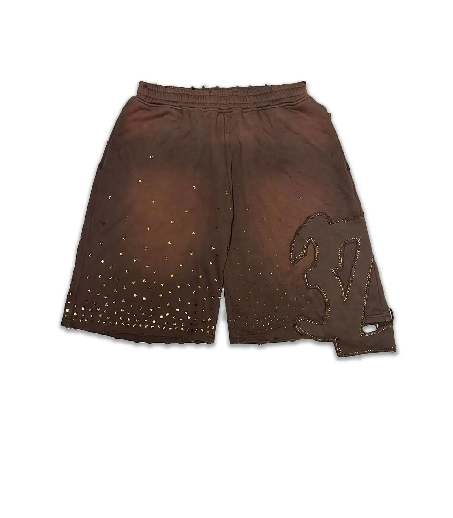 Custom Jogger Sweat Shorts De Hombre Cotton Baggy Sun Faded Blank Rhinestone Embroidery Distressed Vintage Acid Wash Shorts Men gallery 12