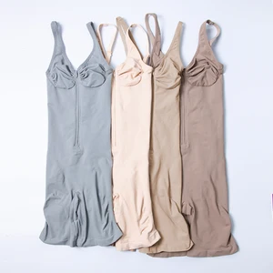 Seamless Zip Front Mid Thigh Bodysuit XS Firm Control Zipper Tummy Lounge Shapewear with Adjustable Strap Breathable