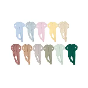 New Born Zipper Baby Pajamas Plain Solid Bamboo Sleeper Newborn Baby Clothes Clothing Baby Long Sleeve Jumpsuit